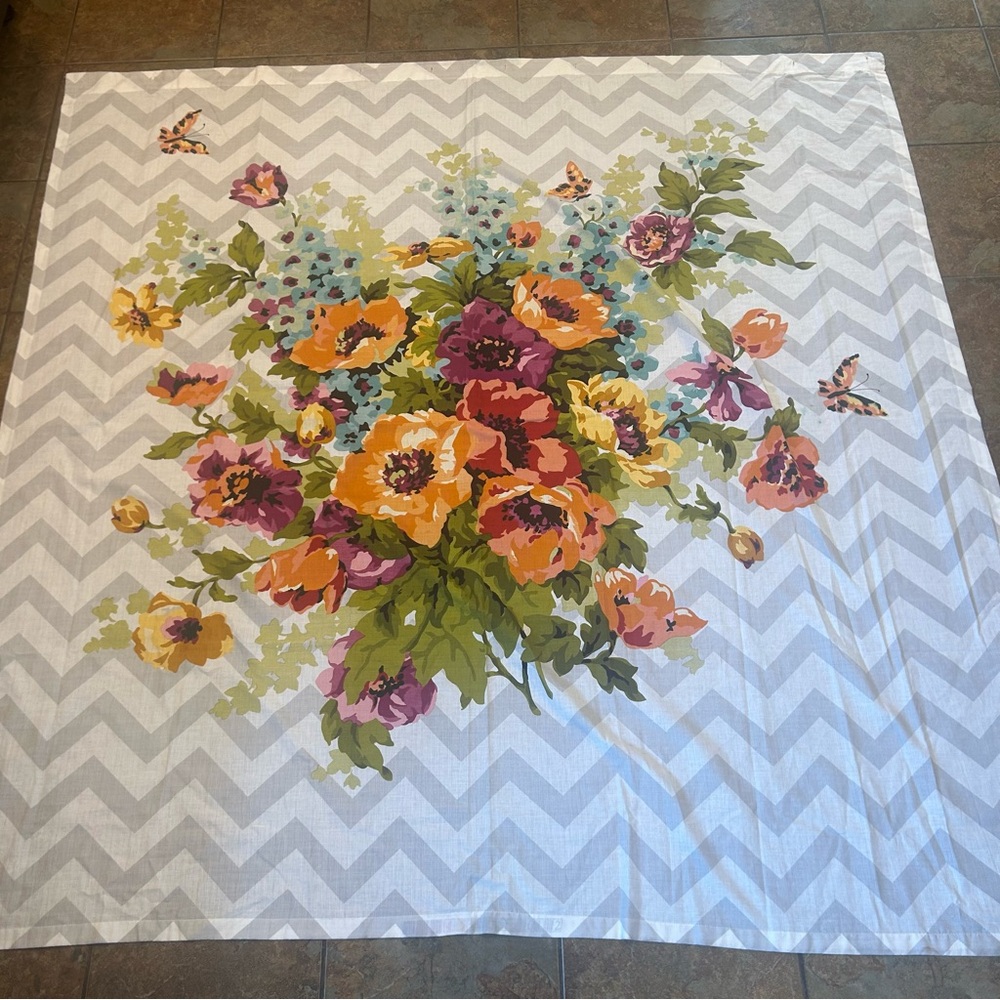 World Market Floral Chevron Shower Curtain Floribunda Boho Romantic Colorful